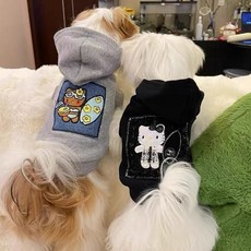 i豆寵物生活館 狗狗衣服春秋款可愛連帽衛衣，適用於馬爾濟斯、泰迪、比熊等小型犬貓, 灰色KIT貓（衛衣連帽）,2XL碼（約6.5-8.0公斤）, 1個