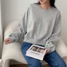 [오버나인] 여성 파스텔 코튼 무지 세미 크롭 맨투맨