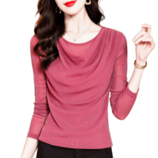 여성 글리터 펄 셔링 긴팔 라인 댄스복 라틴 재즈 밸리 줌바댄스 티셔츠 스포츠댄스복 상의, 로즈색