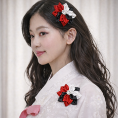 한복 꽃 헤어핀 + 브로치 세트 | 레드&블랙 컬러 | 발렌타인데이 오리지널 디자인 여성 럭셔리 악세사리 women's brooch hair clip Seollal 10cm pin