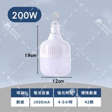 MACHI 生活好麻吉 USB充電LED應急燈泡，五檔調節戶外露營照明燈, 1個, 200W