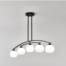 金色現代簡約五燈吊燈，餐廳客廳臥室適用，營造溫馨舒適照明氛圍, 黑色/平口燈罩, 5個