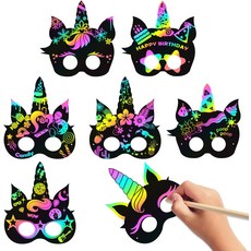 MALLALL6 24PCS 매직 호스 마스크 스크래치 DIY 파티 색상 공개 보드 테마 생일 용품 장식 남자 여자를 위한 의상 공예 키트