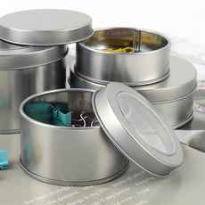 Sh스토어 원형 틴케이스 투명 금속용기, 90x35mm - 투명창