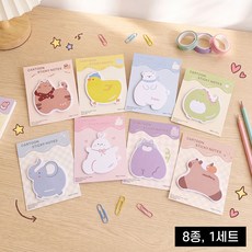 써니센스 캐릭터 동물 포스트잇 떡메모지 점착 메모지 다꾸 수험생 스티커 메모 세트 학생 문구 붙이는 메모, 1세트, 20매, 8종