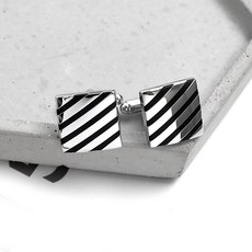 袖扣 銀方形5條斜黑線 NCD20
