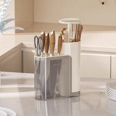 爆款刀具筷子一體收納架 廚房收納架 廚房桌面收納架 2025新款廚房置物架 防塵筷籠, 1個, 分區收納/自動開閤/白色,【刀架/筷子籠】收納一體/防塵防潮, 分區收納/自動開閤/白色