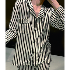 러우 여성 스트라이프 파자마 데일리 잠옷 긴팔 상하의 세트 수면 홈웨어