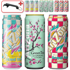 [쿨앤드몰] 아리조나 아이스티 3종혼합 그린티진생+레몬+라즈베리 캔 오프너포함, 12개, 650ml