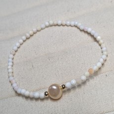 晶寶水晶 女王貝切面珠巴洛克珍珠手鍊 3mm天然刻面珠手環 女王貝手珠