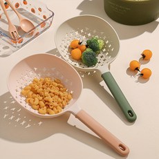 조리가 편한 다용도 채반형 국자 손잡이 주방 조리도구, 1개, 베이지그린