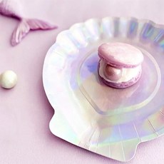 (柚子烘焙食品)可愛造型生日蛋糕盤叉組(5盤5叉) 粉綠小花 粉色愛心 藍色愛心 小熊蛋糕盤叉組 貝殼盤叉組 獨立包裝, 1個, 貝殼薰衣草蛋糕盤叉組