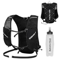 Azarxis 하이킹 하이드레이션 팩 5L 러닝 백팩 데이팩 조끼 2L 물주머니 포함 여성 남성 사이클링 자전거 트레일 레이스 #01 그레이 500ml 물병 176454, #02 Black with a 350ml Water B