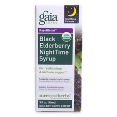 gaia HERBS 黑接骨木果夜間糖漿, 90毫升, 1個