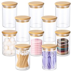 10팩 유리 아포테케리 병 뚜껑 포함 Q팁 홀더 욕실 통 화장실 침실 화장대 정리함 작은 투명 면봉 디스펜서 메이크업 보관 액세서리