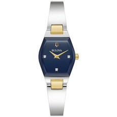 Bulova 여성용 모던 제미니 다이아몬드 실버 및 골드 스테인리스 스틸 시계 토노 모양 블루 다이얼 모델: 98P218 투톤 모던.