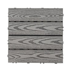 卡扣式拼接木紋地板，深灰木紋，9片組，防水、防焰、防腐，可適用於陽台、花園, 1個, 深灰木紋X9