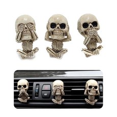 Aivoya 자동차 공기 청정기 벤트 클립 3팩 베이지 레진 스컬 디자인 아로마테라피 디퓨저