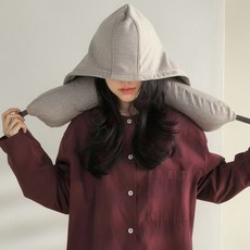 여행용 후드 목베개 경추 목쿠션 올인원 사생활보호 목편한 베개, 베이지