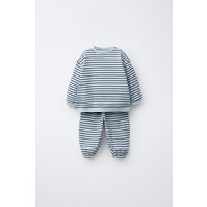 ZARA 스트라이프 스웨트셔츠 및 조거 팬츠 세트 - 미디움 블루 4174570427