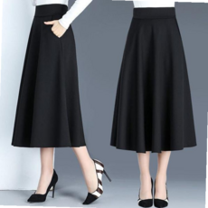 하이웨스트치마 여성 A라인 포켓 허리밴딩 블랙 스커트 URK-273