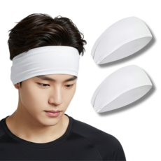 짐스터즈 스포츠 쿨 기능성 와이드 헤어밴드, 1세트, 화이트+화이트