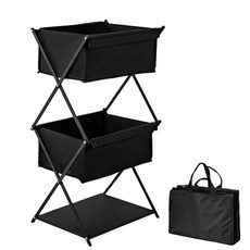 MOOZ 캠핑선반 정리대 바구니형 다용도선반 접이식 수납선반, 1개, 3단, 블랙
