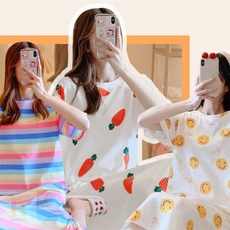하비잇 롱원피스잠옷 여름 롱 원피스 반팔 잠옷 면 파자마 임산부 홈웨어
