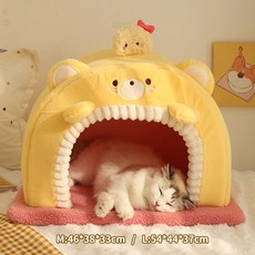 貓窩 封閉式冬季保暖 熊造型安全感貓咪睡窩, 1個, M：46*38*33【建議8斤內寵物】,炸蝦小熊保暖貓窩