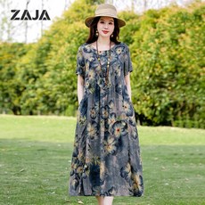 ZAJA 여성 롱원피스 루즈핏 프린트 엄마룩 원피스 빅사이즈 체형커버 데일리