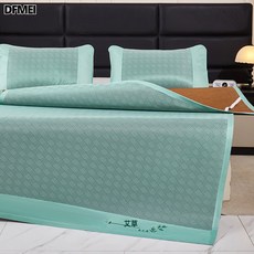 DFMEI 夏季艾草驅蚊冰絲涼蓆三件套夏天空調軟席子抖音爆款直播代發, 三明治款艾草養生席-綠(含枕套