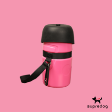 슈프리독 강아지 외출 산책 물통 위치 접이식 대형견 실리콘 리필 물병 21oz 600ml, 1개, 베이비핑크