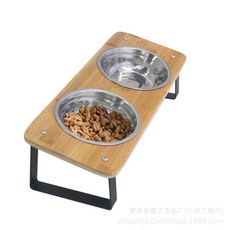 寵物陶瓷碗 雙碗組 防濺食 貓狗通用 傾斜護頸 附木架, 1個, 款式一