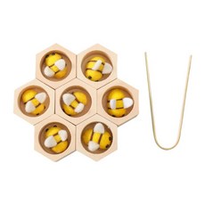 YSSHOP 나무 벌집 장난감 분류 및 쌓기 놀이 벌과 벌집 맞추기 게임 몬테소리 교육용 (남아 여아용), 5.1cm x 3.4cm (가로x세로), 목재, 노란색