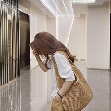 森系手工草編包女夏季百搭大容量沙灘單肩包
