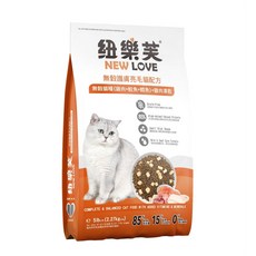 NEW LOVE 紐樂芙 無穀貓飼料 護膚亮毛配方 雞肉+鮭魚+鱈魚+雞肉凍乾, 1個, 2.27kg, 混合口味