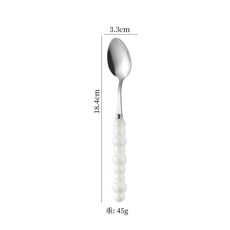 不鏽鋼珍珠刀叉勺 甜品餐具, 珍珠炫彩白 - 甜品勺, 1個
