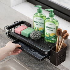 함자트 씽크대 공간절약 물빠짐 수세미 세제 거치대, 1개, 다크그레이