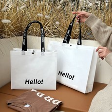 선물 복장 쇼핑백 부직포 손잡이 포장봉투 고퀄리티 화이트 버튼 선물봉투, 25개, 흰색 Hello