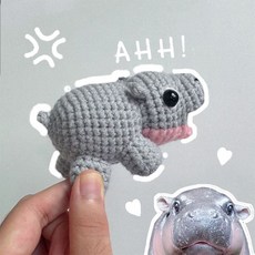 台灣熱銷 ins風小河馬玩偶鉤針diy材料包手工毛線編織包包吊飾鑰匙扣禮物, 1個, 小河馬【材料包】