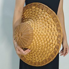 手工藤編遮陽帽 夏日海邊防曬禮帽, 復古茶色 防風繩 可調鬆緊