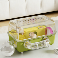 Tinduo 햄스터케이지 투명한 아크릴 빌라 빌라 고슴토치 햄스터 하우스 햄스터놀이터, 1개, 녹색