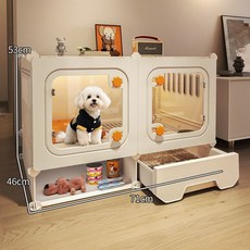 寵物別墅 狗籠 帶廁所分離 室内小型犬專用 泰迪博美 狗窩, 1個, 中號【71*46*53】側面加厚/白