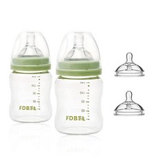 젖병 유리 와이드 넥 모유 수유에 가까움 느린 유속 젖꼭지 배앓이 방지 118.3ml(4온스) 2개입 (블루), 초록색