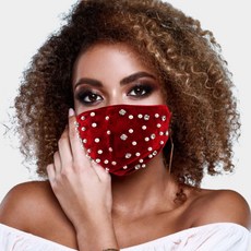 마녀플랜트 벨벳 진주 큐빅마스크 패션 큐빅펄 필터삽입, 상품선택, 1개, 1개입, 레드큐빅펄_벨벳M