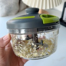 手動拉蒜器 搗碎機 搗蒜器 研磨缽 壓攪碎機, 1個, 容量500ML三刀灰綠