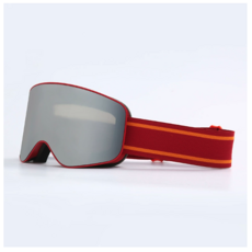 冬季運動滑雪護目鏡，防霧抗UV高清晰度視野，舒適耐用, 暗紅框銀片(光穿透率13.5%), 1個