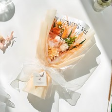 Maison de Fleur永不凋謝的鮮花永生花花束+購物袋, 害羞的橘色
