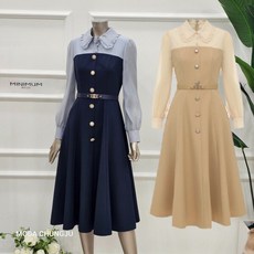 미니멈 MD 쉬폰 슬리브 배색 플레어원피스 MZAGWO1900 MCJDH4444848