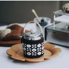 스텐 티팟 70245 케틀 아이자와공방, 1개, 400ml, 브라운 플라워 주전자 커버+모자